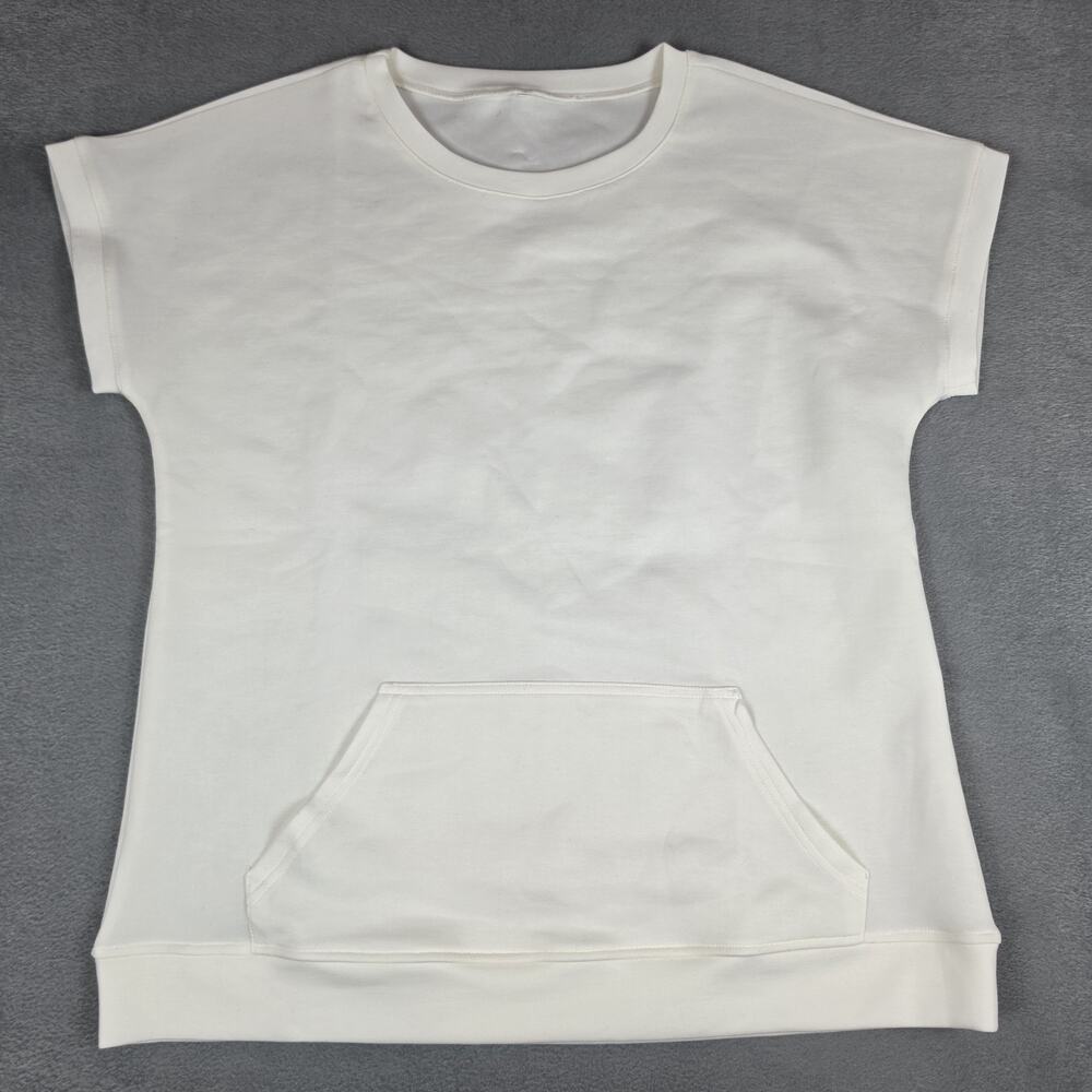 Women's White Short Sleeve Sweatshirt Top Kangaroo Pocket XL NWOT Casual Top